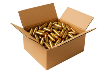 Cardboard box of bullets isolated on transparent background