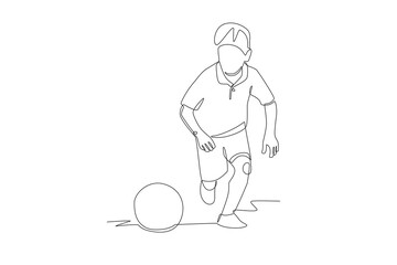 Boy playing ball. Children playing concept one-line drawing