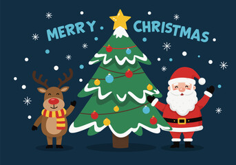 Santa Claus and deer celebrate christmas day, vector illustration