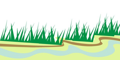 Stream as Body of Surface Water Flowing Among Banks of Channel Vector Illustration