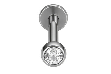 Obraz premium Silver body piercing with clear faceted gem, isolated on transparent.