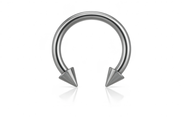 Shiny metallic silver horseshoe piercing with spikes, isolated on transparent background