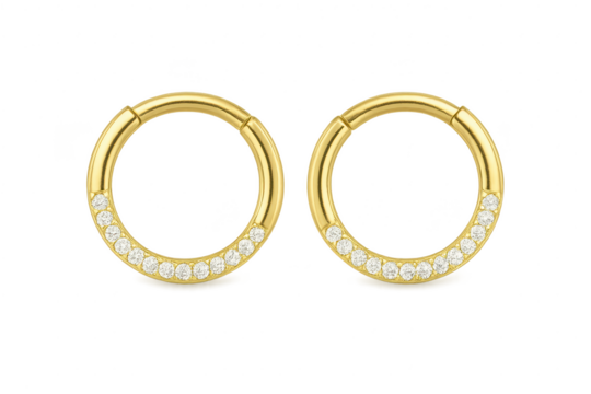 Luxurious gold diamond hoop earrings, a stunning pair isolated on transparent background