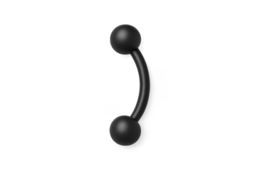 Black curved barbell body piercing isolated on transparent background.