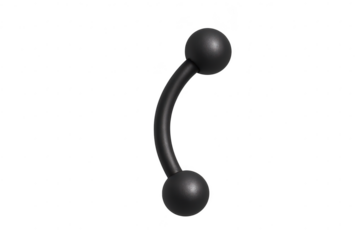 Black curved barbell piercing isolated on a transparent background, body jewelry