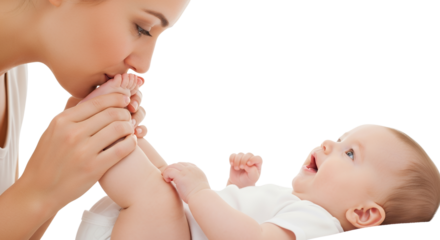 Mother gently kissing baby's foot capturing a tender moment of love and connection between parent and child family tenderness infant gentle joy happiness