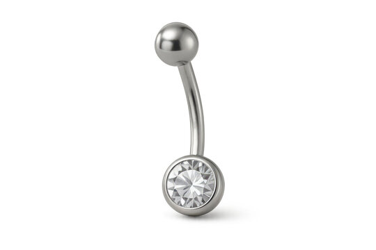 Shiny silver belly button piercing with clear gem isolated on transparent background