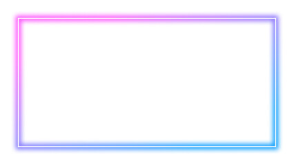 Pink blue glowing neon rectangular frame element with transparent background