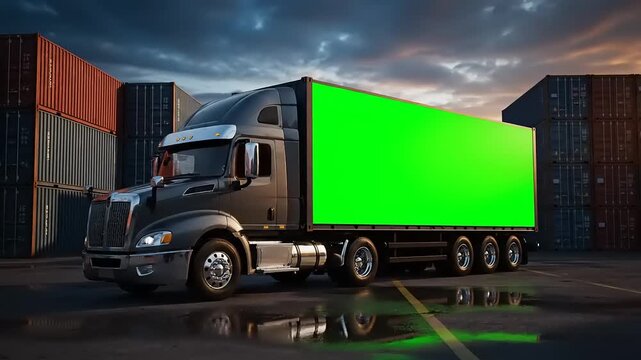 Semi-truck with a green screen trailer for advertising