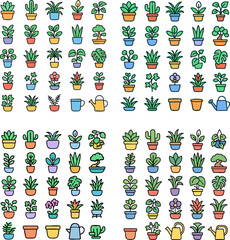 Colorful Potted Plants and Watering Cans 1.