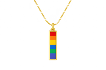 Gold necklace with rainbow pride flag pendant, isolated on transparent