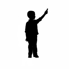 Silhouette of a boy holding a flashlight isolated on white background