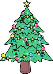 Christmas Tree with Ornaments and Star Illustration