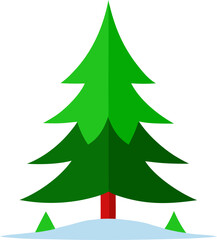 Minimalist Christmas Tree Illustration: Flat Design Vector on Snow for Holiday Season Cards