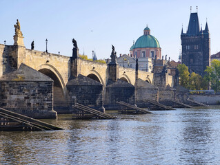 Stunning Prague Charles Bridge Over Vltava River: Scenic Travel Photography for Marketing, Web Design, and Digital Use. Ultra High Resolution