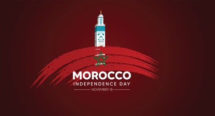 Morocco independence day celebration poster with national landmark, flag, pride, and unity