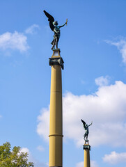 Historic Angel Statues on Majestic Pillars: Captivating Architectural Photography for Digital Marketing and Design Use. Ultra High Resolution