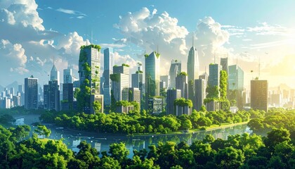 Obraz premium Sustainable urban development illustrated with interconnected elements