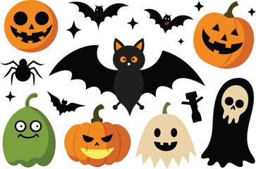 Spooky halloween vector graphics collection pumpkins ghosts bats spiders grim reaper icon eps