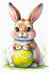 Watercolor Easter Bunny with Tennis Ball for Seasonal Sporting Fun