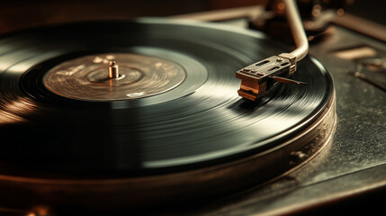 Vintage vinyl record spinning on turntable