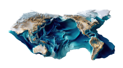 World Relief Map: A detailed relief map of the world showcases the planet's diverse geographical features, with oceans, mountains, and continents artfully rendered in stunning detail.