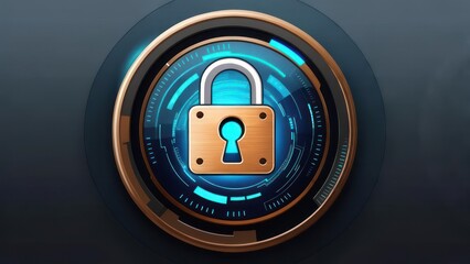 A golden padlock over a digital circular interface against a dark gradient