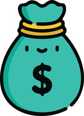 Cartoonish Teal Money Bag with Dollar Sign and Simple Facial Features Depicting Wealth