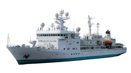 Oceanic Explorer: A state-of-the-art research vessel glides gracefully across the vast ocean, equipped with advanced technology for maritime exploration.