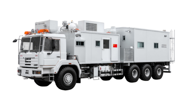 Mobile Laboratory Truck: A state-of-the-art mobile laboratory truck, a symbol of scientific innovation and advanced technology. The vehicle embodies efficiency and mobility in scientific endeavors. 