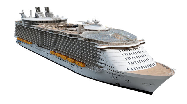 Luxury Cruise Ship: A grand cruise ship, a floating hotel, sets sail, showcasing its architectural design and the promise of maritime adventures.