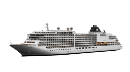 Luxury Cruise at Sea: A pristine cruise ship, designed for ultimate relaxation and exploration, sails gracefully across the open water, promising a voyage of unforgettable experiences.