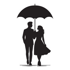 A Romantic couple holding umbrella silhouette and Vector