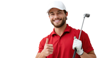 Golfing Enthusiast's Thumbs-Up: A cheerful golfer, radiating confidence, flashes a thumbs-up while holding a golf club, embodying the spirit of sportsmanship.
