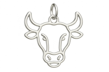 Elegant silver Taurus zodiac sign pendant isolated on transparent background