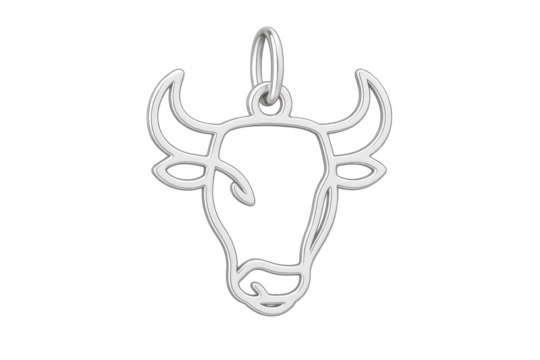 Silver Taurus zodiac sign pendant, isolated on transparent background close up