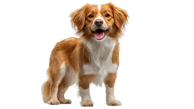 Happy canine Portrait: A joyful dog with soft fur and friendly eyes is posed against a plain backdrop, exuding happiness and cheerfulness.