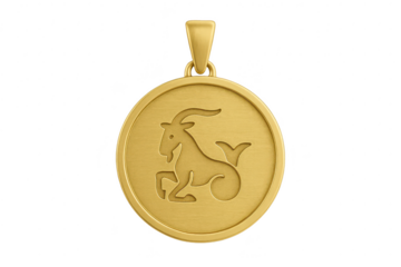 Golden Capricorn zodiac sign pendant isolated on transparent background design