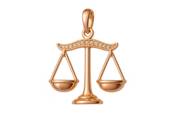 Elegant golden Libra zodiac pendant isolated on a transparent background