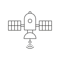 Artificial satelite in orbit around earth. Thin Line Vector on White Background..eps