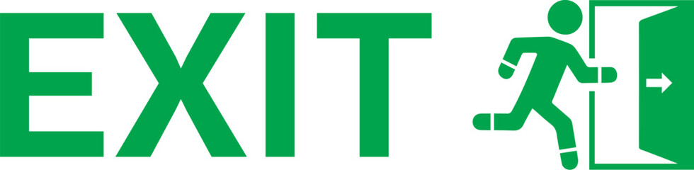 Emergency Exit Icon . Vector illustration of running man and exit door sign. Escape and evacuation symbol.