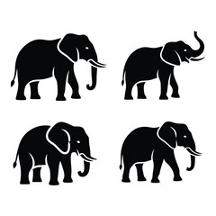 Silhouette collection four african elephants majestic wild animals graceful poses wildlife safari nature conservation mammal safari herd silhouette