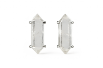 Two clear quartz crystal points, isolated on a transparent background, healing