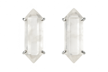 Elegant pair of crystal quartz earrings isolated on transparent background