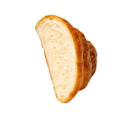 Top view of a half of brown or golden croissant isolated on white background with clipping path