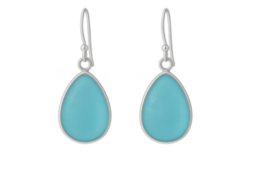 Pair of turquoise teardrop earrings isolated on transparent background view