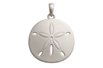 Elegant silver sand dollar pendant isolated on transparent background, jewel