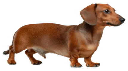 Elegant Dachshund in Studio: A charming dachshund, a breed known for its distinctive long body and short legs, standing proudly in a professional studio environment.