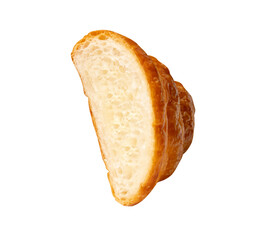 Top view of a half of brown or golden croissant isolated with clipping path in png file format