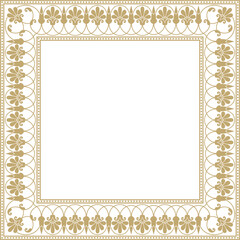 Vector gold square classic greek meander ornament. Pattern of ancient Greece. Border, frame of the Roman Empire.